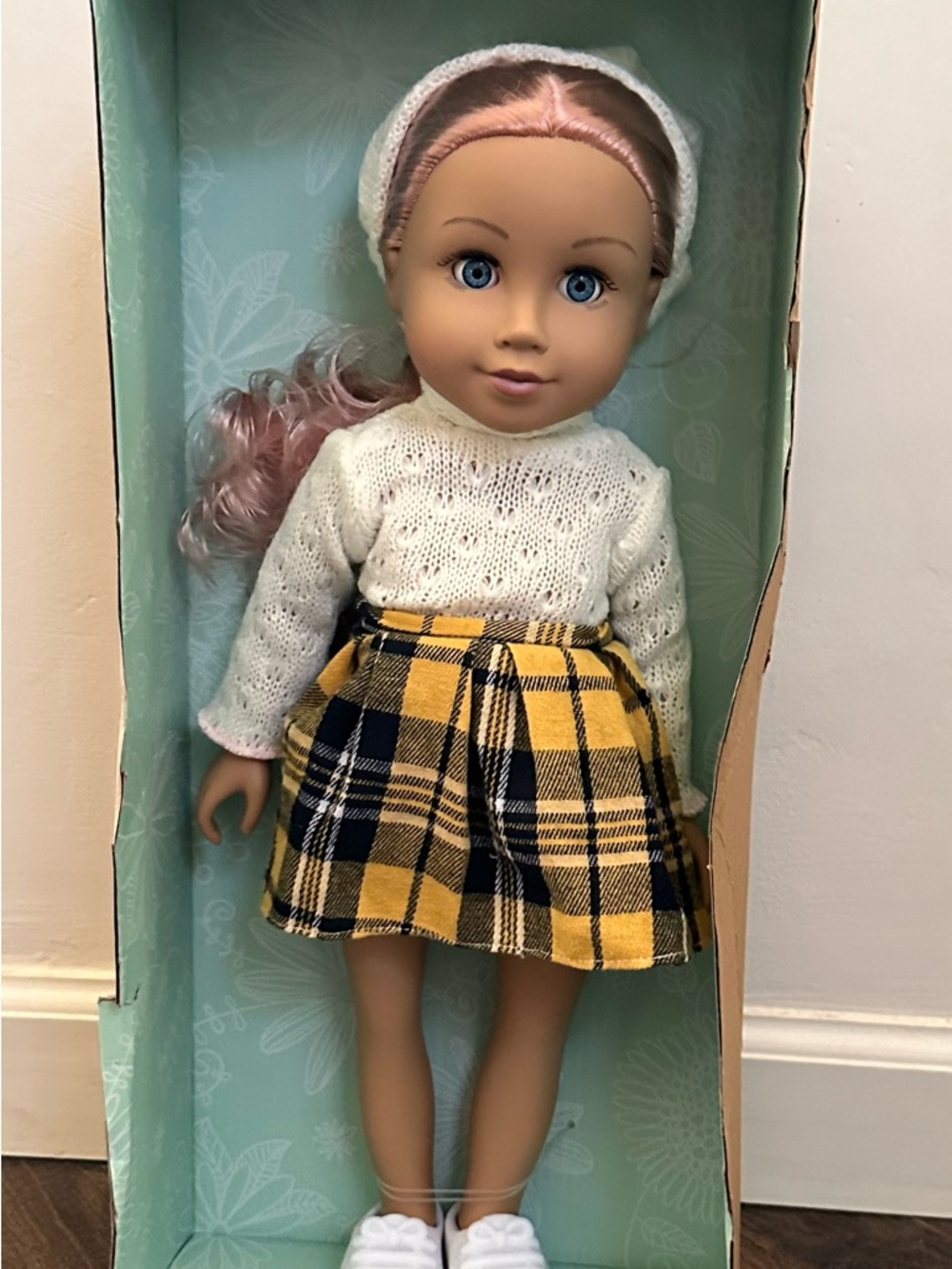 Fashion Doll with Yellow Plaid Skirt and White Sweater